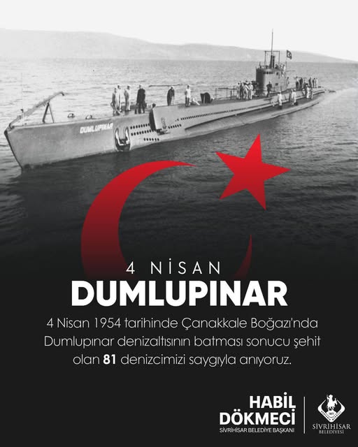 4 Nisan’da Dumlupınar Denizaltısı Faciası’nda şehit olan 81 denizcimizi saygı, rahmet ve minnetle anıyoruz. Aziz şehitlerimizin hatırası daima kalbimizde yaşayacaktır.