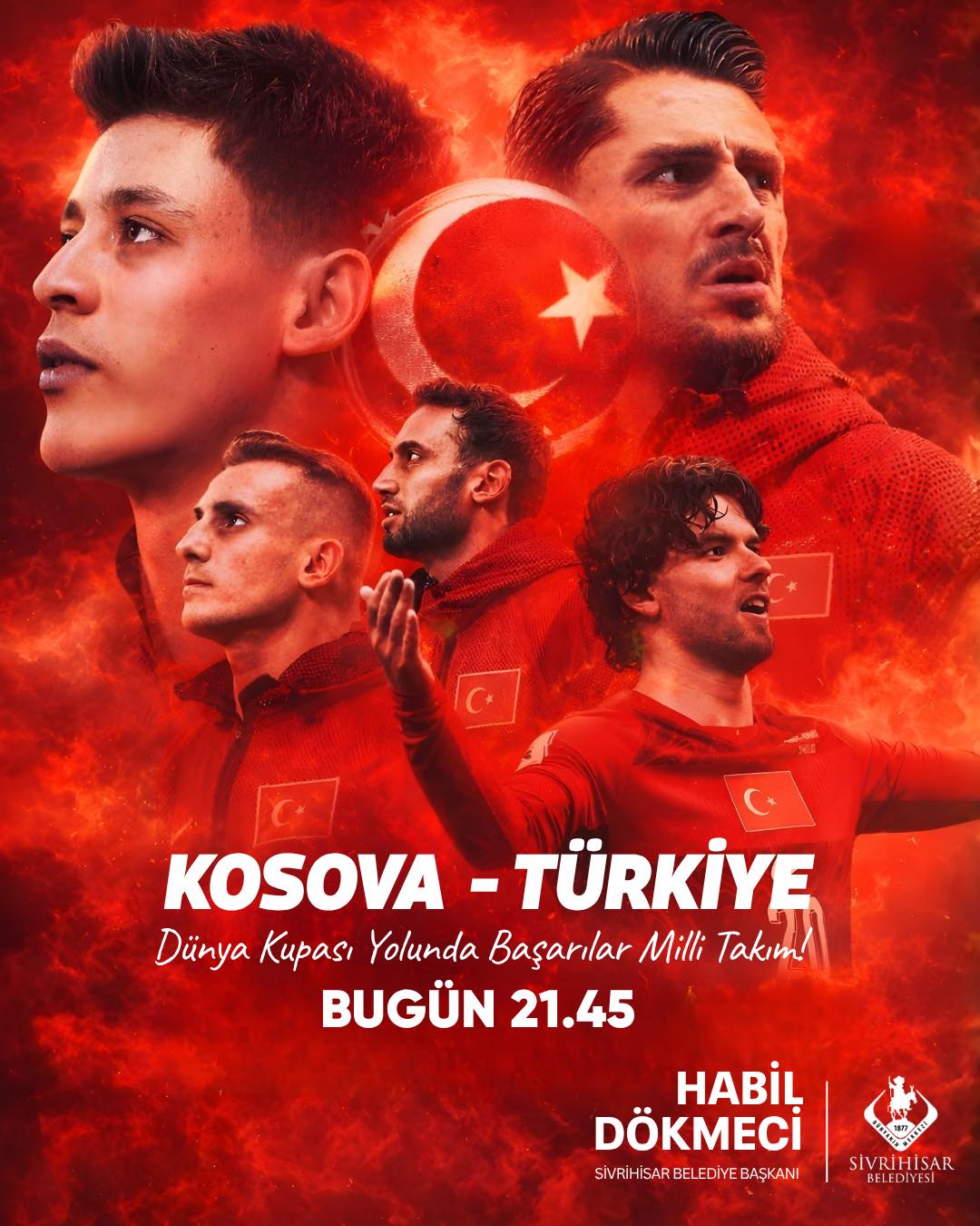 Bu akşam kalbimiz A Milli Takımımızla atıyor. Kosova karşısında sahaya çıkacak ay yıldızlılarımıza Dünya Kupası yolunda üstün başarılar diliyoruz.